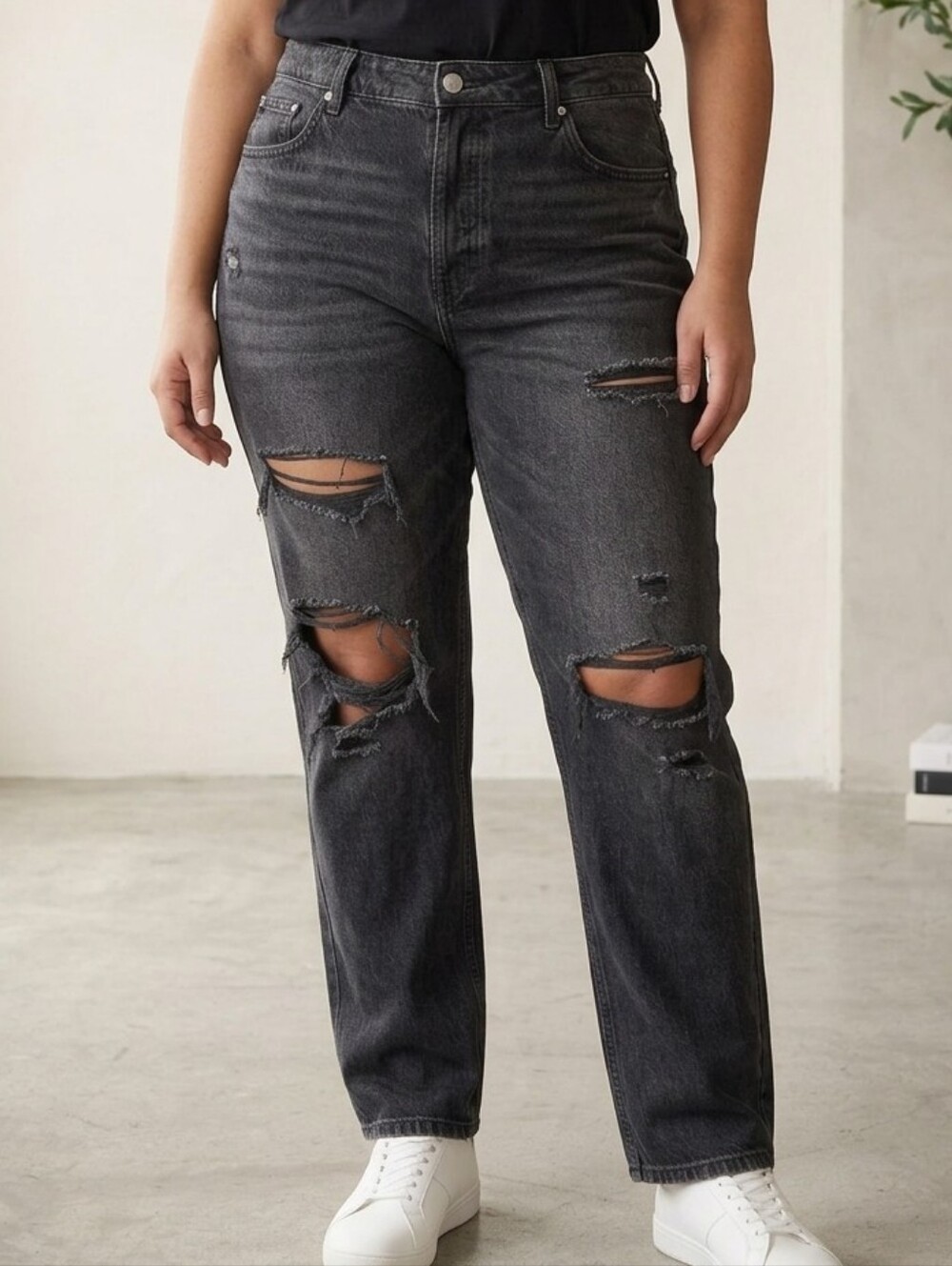 Zara Black Distressed Boot Cut Jeans 2000s